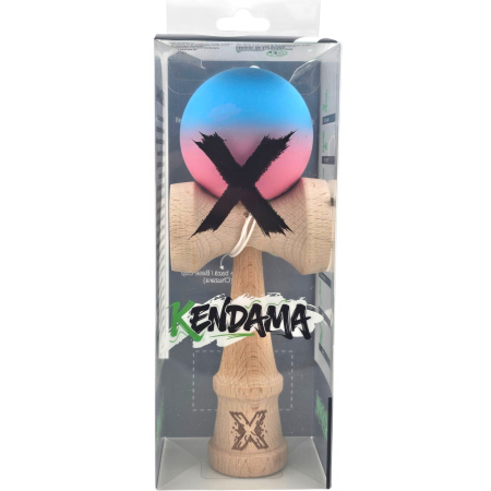 Jucarie Kendama X din lemn 18 cm grip cauciuc, bila gradient roz, albastru deschis [3]