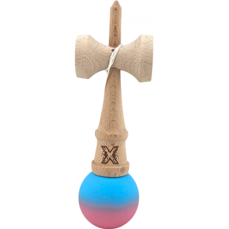 Jucarie Kendama X din lemn 18 cm grip cauciuc, bila gradient roz, albastru deschis [1]
