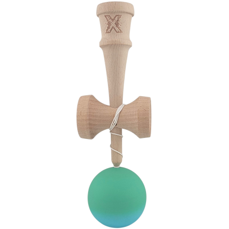 Jucarie Kendama X din lemn 18 cm grip cauciuc, bila gradient turquoise [2]