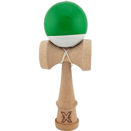 Jucării din lemn - Jucarie Kendama X profesionala din lemn 18 cm super sticky, bila alb,verde