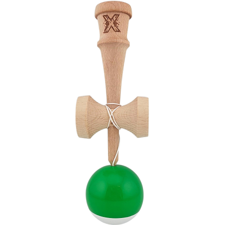Jucarie Kendama X profesionala din lemn 18 cm super sticky, bila alb,verde [1]