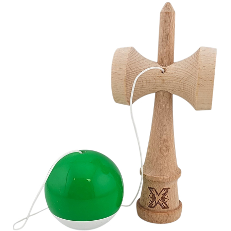 Jucarie Kendama X profesionala din lemn 18 cm super sticky, bila alb,verde [3]