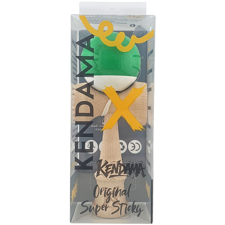 Jucarie Kendama X profesionala din lemn 18 cm super sticky, bila alb,verde [4]