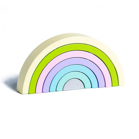 Jucării din lemn - Jucărie Montessori din lemn CURCUBEU culori pastel - Wooden rainbow stacking blocks
