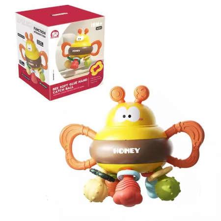 Jucării bebe - Jucarie motrica si gingivala albinuta Bee Soft Glue Hand Catch ball