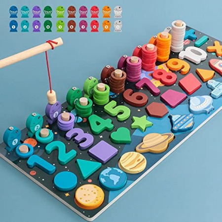 Jucarie multifuncționala 6 in 1 din lemn Puzzle 3D, Joc de stivuit, Joc de pescuit magnetic - UNIVERSUL [4]