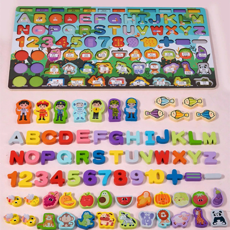 Jucărie multifuncțională din lemn Pescuit magnetic, joc de motricitate, Puzzle 3D alfabet, numere, fructe, legume, animale, vehicule [3]