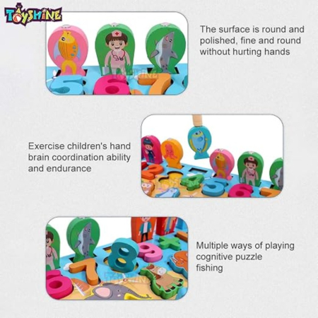 Jucărie multifuncțională din lemn Pescuit magnetic, joc de motricitate, Puzzle 3D numere, fructe, animale, vehicule,meserii, familia [3]