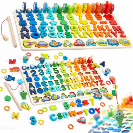 Jucarie multifunctionala din lemn puzzle 3D, joc de stivuit, joc de pescuit magnetic vehicule [1]