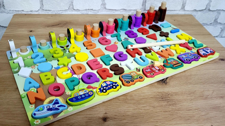 Jucării din lemn - Jucărie multifuncțională din lemn PUZZLE 3D, JOC DE STIVUIT, JOC DE PESCUIT MAGNETIC -VEHICULE Preschool Toys