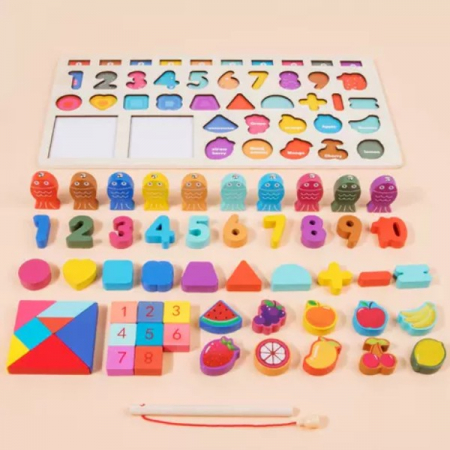 Jucărie multifuncțională din lemn Puzzle 3D, Tangram, Joc de pescuit magnetic Versatile Fishing Game [5]