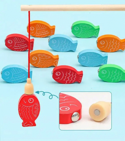 Jucarie multifunctionala din lemn PUZZLE DINOZAURI, JOC DE PESCUIT MAGNETIC, SPINNER [7]