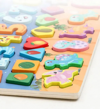 Jucarie multifunctionala din lemn PUZZLE DINOZAURI, JOC DE PESCUIT MAGNETIC, SPINNER [3]