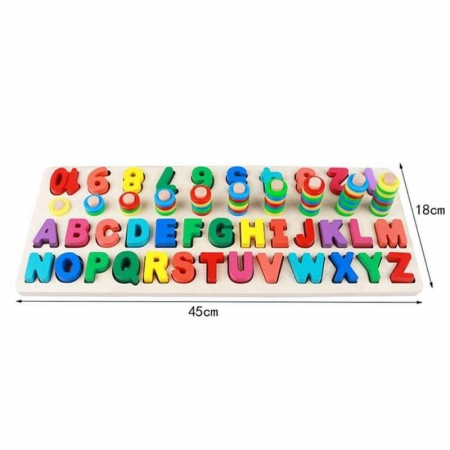 Jucarie multifunctionala din lemn puzzle si joc de stivuit - Alphanumeric pairing puzzle [1]