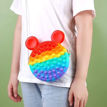 Jucării senzoriale - Jucărie senzorială geantă multicoloră POP IT cu baretă din lant model Mickey Mouse