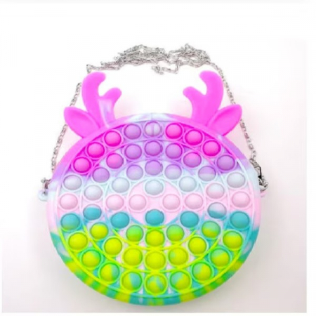 Jucărie senzorială geantă multicoloră POP IT cu baretă din lant model renisor culori pastel [2]