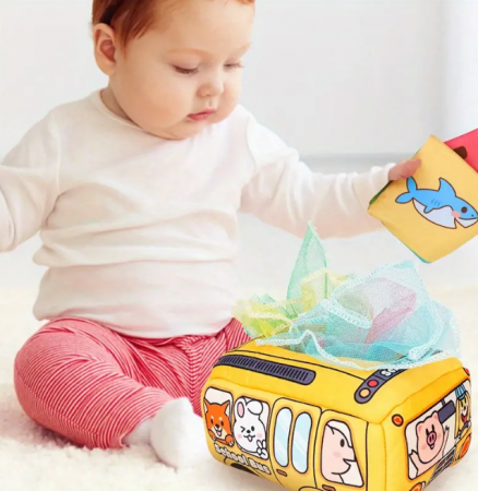Jucării bebe - Jucarie textila senzoriala bebelusi Cutia cu Batiste
