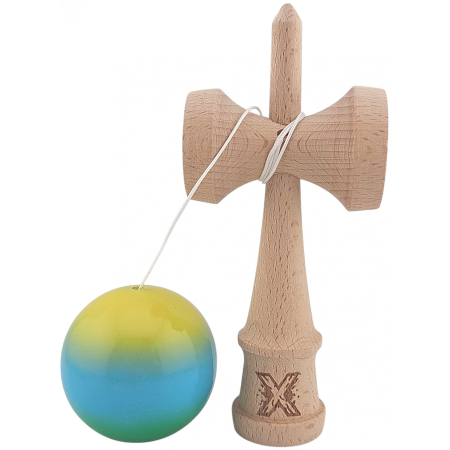 Kendama X Profesionala Super Sticky din Lemn, 18 cm, Gradient Galben, Albastru deschis,Verde [2]
