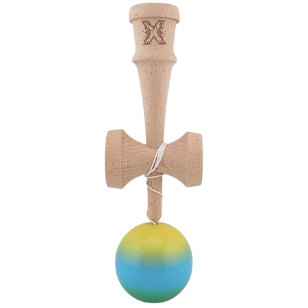 Kendama X Profesionala Super Sticky din Lemn, 18 cm, Gradient Galben, Albastru deschis,Verde [1]
