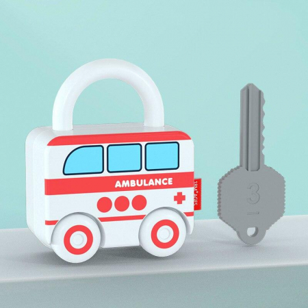 Jucării de îndemânare - Lacat masinuta ambulanta cu cheie cifra 3  PUZZLE MATCHING LOCK