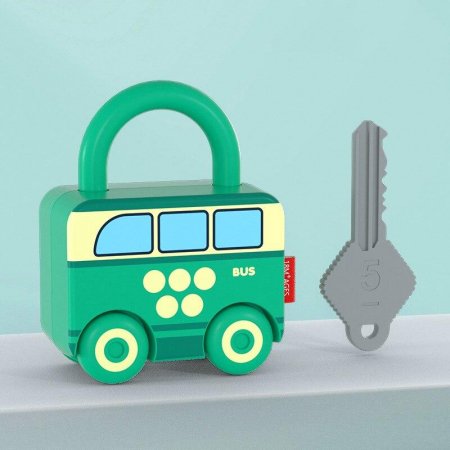 Jucării - Lacat masinuta autobuz cu cheie cifra 5  PUZZLE MATCHING LOCK