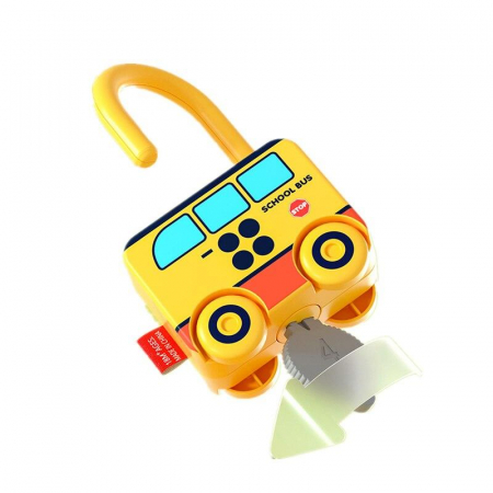 Lacat masinuta autobuz scolar cu cheie cifra 4  PUZZLE MATCHING LOCK [1]