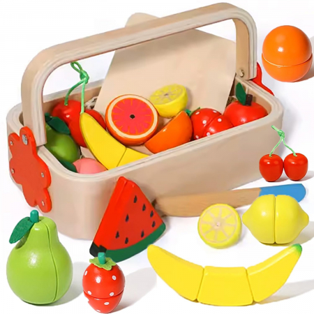 Jucării de rol - Ladita cu fructe de feliat din lemn Fruit park cut open