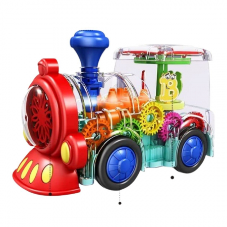 Jucării interactive - Locomotiva de tren cu sunete şi lumini cu carcasă transparentă TRANSPARENT GEAR LIGHT TRAIN