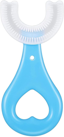 Jucării copii 3-4 ani - Periuta de Dinti in Forma de U, pentru Sugari si Copii 2-6 ani, Peri Moi, 9 cm, Model Inima, Culoare albastru deschis