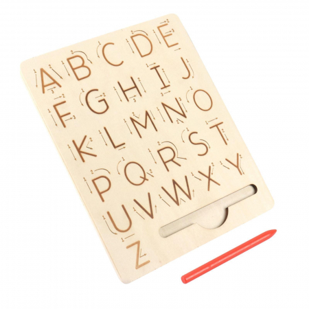 Placa din lemn Montessori cu creion - trasarea literelor mari si literelor mici de tipar [3]