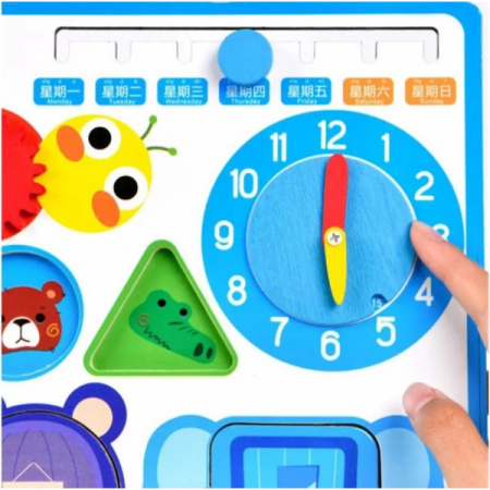Placa puzzle si activitati Montessori incuietori din lemn, calendar si ceas [2]