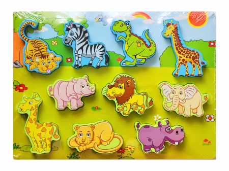 Jocuri Educative - Puzzle 3D lemn animale din junglă