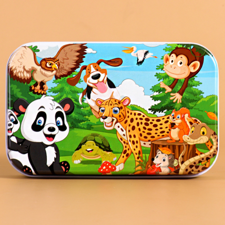 Jocuri Educative - Puzzle 60 de piese in cutie metalica- ANIMALE VESELE IN PADURE