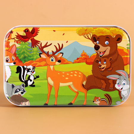 Jocuri Educative - Puzzle 60 de piese in cutie metalica-TOAMNA IN PADURE