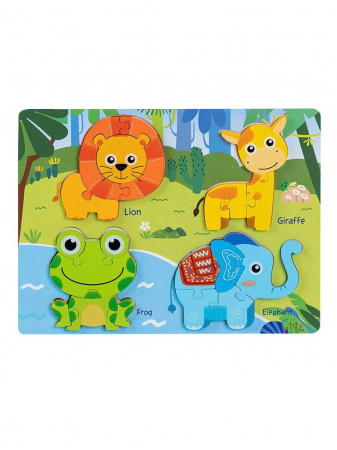 Jucării din lemn - Puzzle din lemn 3D 4 in 1 animale din jungla