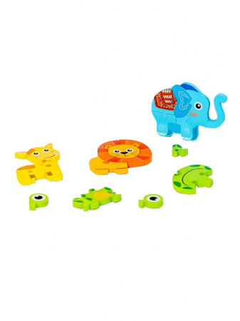 Puzzle din lemn 3D 4 in 1 animale din jungla [1]