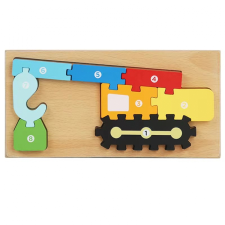 Puzzle - Puzzle din lemn 3D cu piese numerotate animale si vehicule