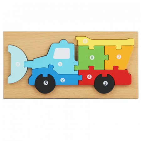 PROMOŢII - Puzzle din lemn 3D cu piese numerotate animale si vehicule