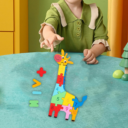 Puzzle din lemn 3D cu piese numerotate si operatii aritmetice Girafa [1]
