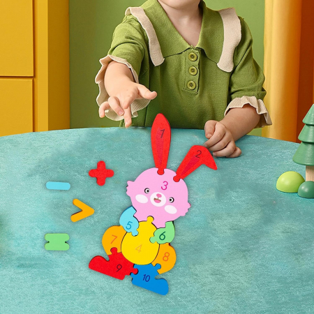 Puzzle din lemn 3D cu piese numerotate si operatii aritmetice Iepuras [1]