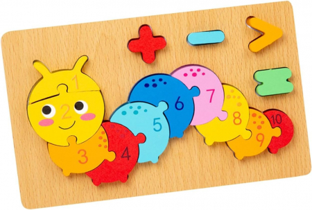 Jocuri Educative - Puzzle din lemn 3D cu piese numerotate si operatii aritmetice Omida