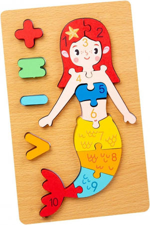 Jocuri Educative - Puzzle din lemn 3D cu piese numerotate si operatii aritmetice Sirena