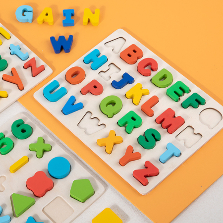Puzzle din lemn 3D litere alfabet cu saculet de depozitare [1]