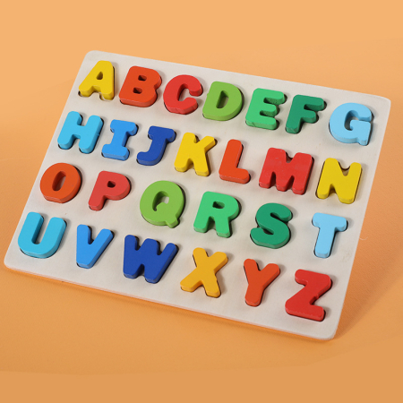 Puzzle din lemn 3D litere alfabet cu saculet de depozitare [2]