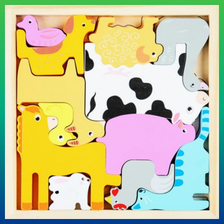 Puzzle din lemn 3D Tetris animale domestice [0]