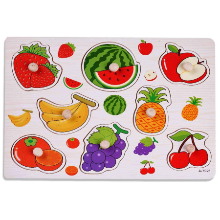 Jocuri Educative - Puzzle din lemn cu butoni fructe