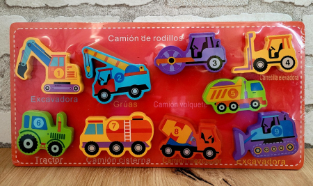 Jucării copii 5-6 ani - Puzzle din lemn cu piese 3D cu prindere velcro si denumiri in limba spaniola