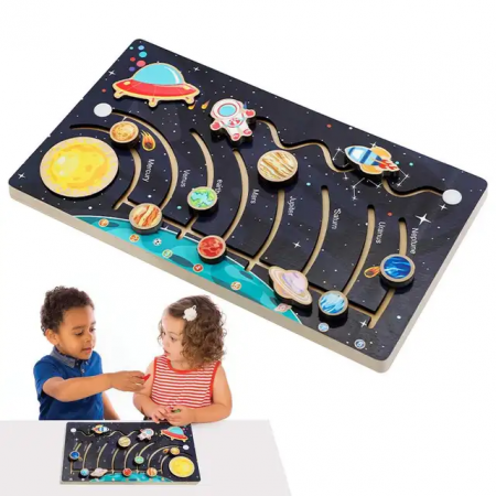 Jucării din lemn - Puzzle din lemn de tip labirint SISTEMUL SOLAR