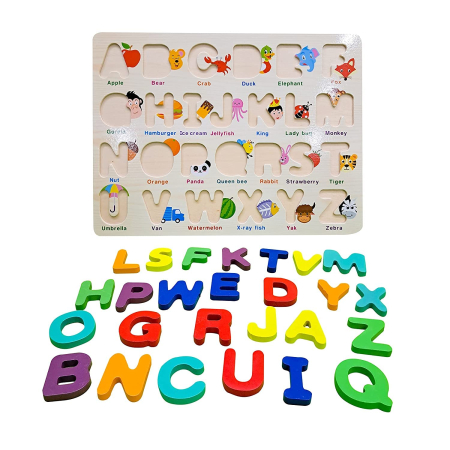 Puzzle din lemn în relief litere mari de tipar Alfabetul in limba engleza [1]