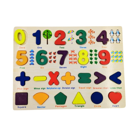 Jocuri Educative - Puzzle din lemn in relief numere, operatii aritmetice si forme geometrice